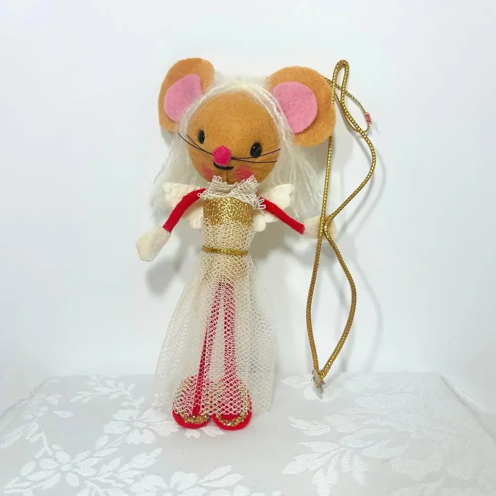 Handmade Vtg 50s Christmas Ornament Felt Pixie Mouse Japan MCM Mid-Century